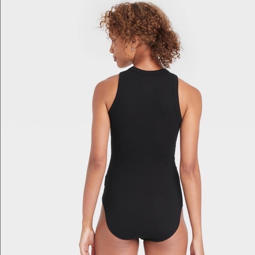 a new day Black Ribbed Sleeveless Tank Top Bodysuit Size Large - Picture 2 of 12